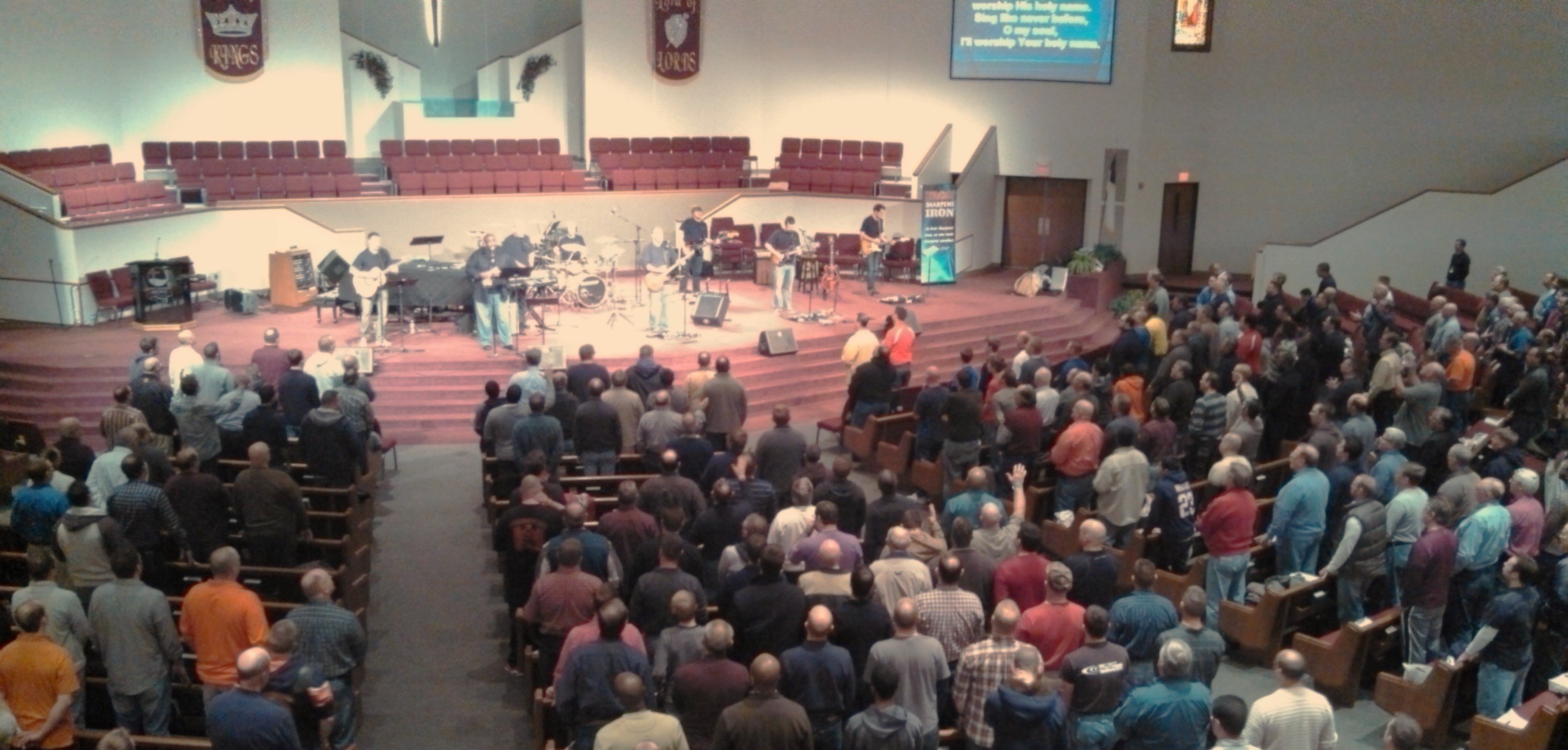 A men's conference in a church
